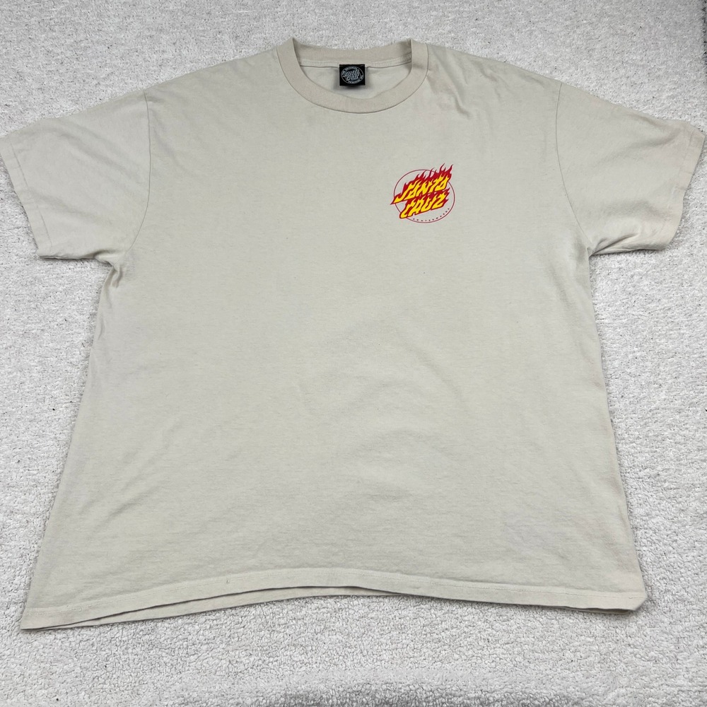 Santa Cruz Skateboards Men XL Tan Flaming Dot Graphic TShirt Short Sleeve Cotton